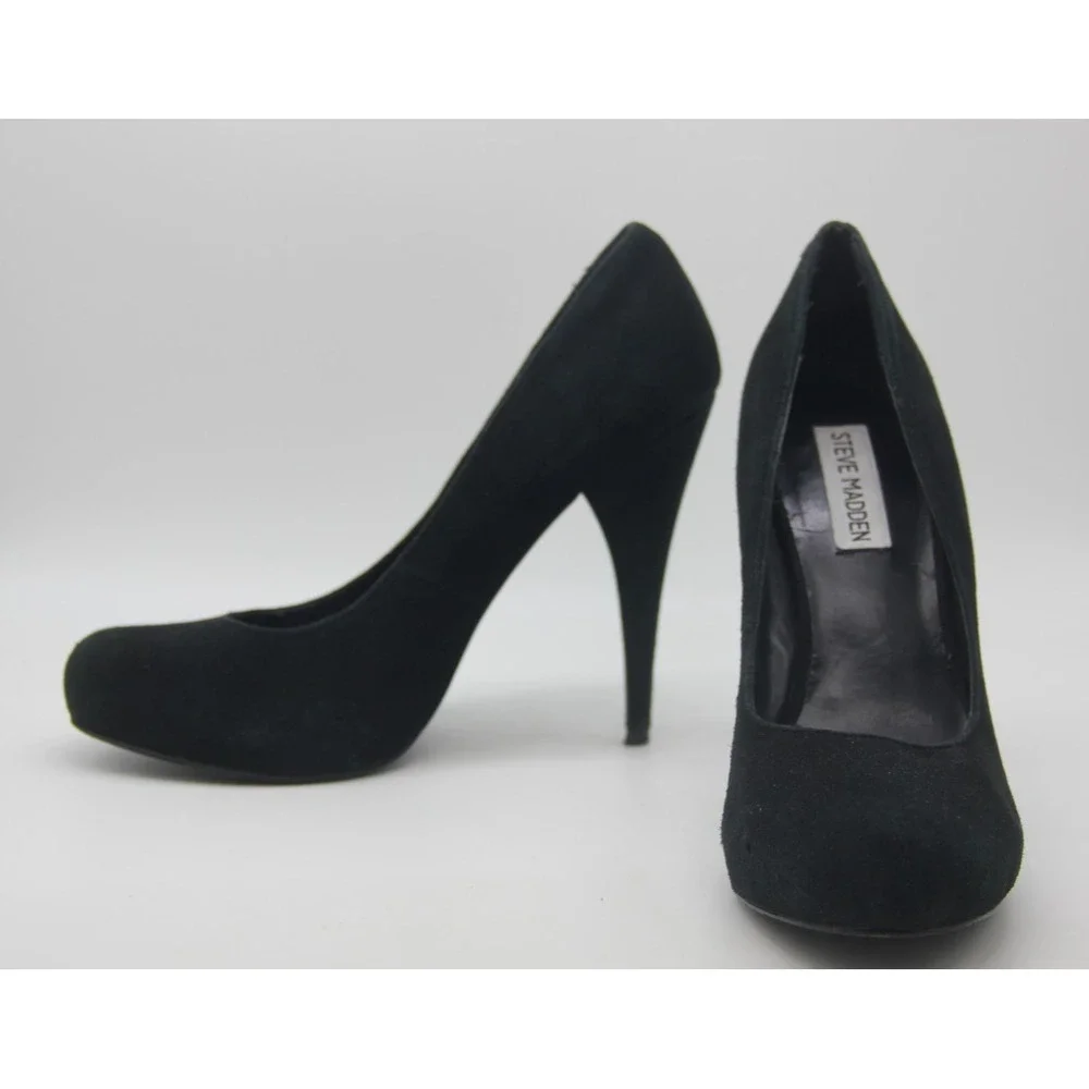 Steve Madden Black Suede Trinitie Heels 7M Platform Glam Night Out Statement Y2K